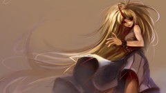 Horns red eyes chains blondes skirts long hair anime girls 