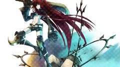 Horns red eyes gloves Swords jackets long hair anime girls 