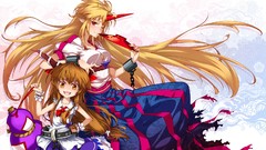 Horns red eyes happy ornaments bows chains belts blondes skirts 