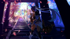 Horns white hair long hair anime girls blue eyes cherry 