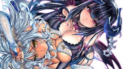 Horns white hair red eyes anime girls brunettes yellow eyes 