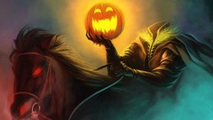 Horses Halloween pumpkins headless horseman artwork