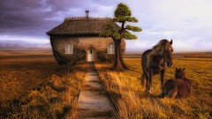 Horses houses fantasy art