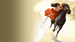 Horses samurai fighters fantasy art girls with horses