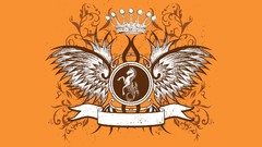 Horses wings floral orange background vector art