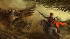 Horses wings Swords creatures griffin artwork