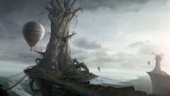 hot air balloons fantasy art digital art artwork Trees sky