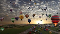 hot air balloons landscape clouds colorful sky