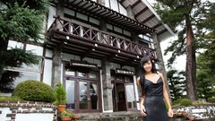 Hotel asians black dress boobs