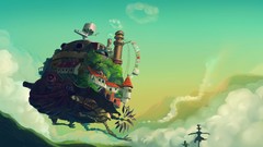 Houses hayao miyazaki artwork fantasy art floating islands 