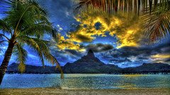 Houses Sea mountain sky