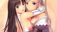 Hugging long hair anime girls brown eyes tony taka purple eyes 