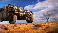 Hummer military desert vehicle Trees clouds outdoors