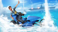 humor artwork blue battleship Sea jetskis splashes video games