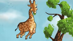 humor Giraffes artwork Animals Trees blue background Mammals