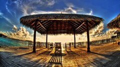 hut hdr beach wooden surface sunlight fisheye lens sky sunset