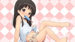 Ice cream barefoot anime girls black hair underwear panties 
