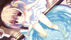 Ice cream blush anime girls white dress nanao naru cleavage 