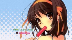 Ice cream Ribbons faces anime girls brown eyes brunettes 