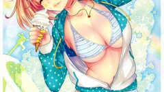 Ice cream stockings bracelets skirts anime girls yellow eyes 