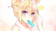 Ice cream wet red eyes blondes anime girls short hair towels 