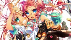 Ice Guns food Anime glasses ice cream blondes pink hair pink 