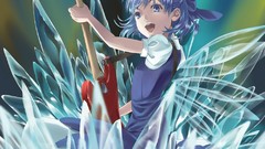 Ice wings guitars blue hair blue eyes short hair touhou open 