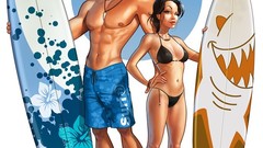 Illustrations surfers