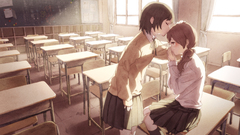 Indoors school uniforms anime