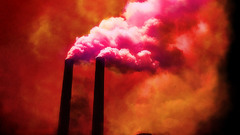Industrial chimneys smoke