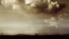 Industrial landscape clouds smoke sepia