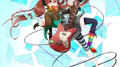 Instruments guitars long hair anime girls brunettes vocaloid 