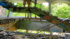 Interior abandoned dual screen buildings stairways multiscreen