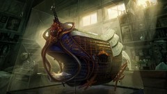 Interior airship Shelves sunlight vehicles science fiction 