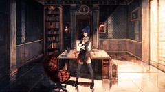 Interior glasses blue hair anime girls short hair yellow eyes 