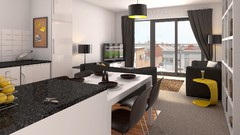 Interior kitchen living room television