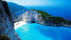 Island Greece Greek beach Sea Zakynthos shipwreck cliff boat