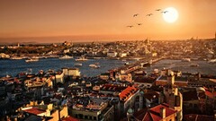 Istanbul Turkey sunset cityscape sunlight Birds