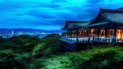 Japan Asia building lights landscape sky Kyoto