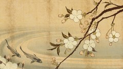 Japan fish sakura blossoms ponds artwork