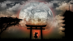 Japan moon samurai drawings
