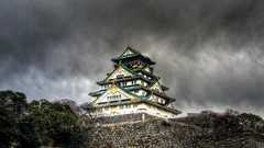 Japan storm Castles osaka churches skyscapes