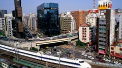 Japan Tokyo buildings bullet train district