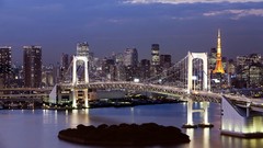 Japan Tokyo City Lights rainbow bridge cityscapes Tokyo Tower