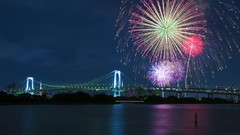 Japan Tokyo fireworks rainbow bridge cityscapes city night