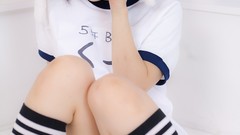 Japanese models cosplay knee socks striped legwear gym uniforms 