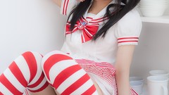 Japanese models cosplay striped legwear Lenfried