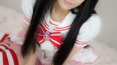 Japanese models pigtails cosplay striped legwear Lenfried