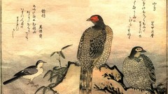 Japanese pheasant kanji artwork Wagtails Kitagawa Utamaro