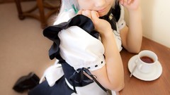 Japanese white hair maids models touhou izayoi sakuya striped 